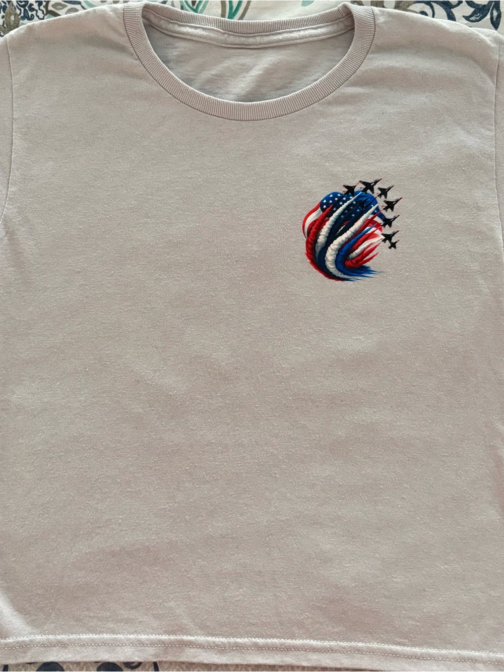 Patriotic Tee USA Flag Shirt Blue 4th of July Graphic Tee Youth Sml Jerzees DTF